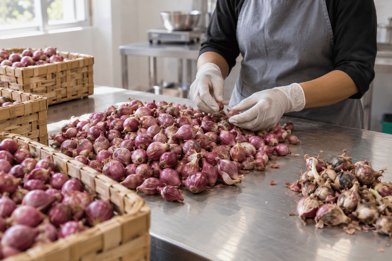 Tahap produksi: Sortir bawang